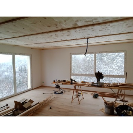 Plafon bois et parquet fabrication maison