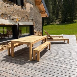 Salon de jardin chêne scié fin — vue 1 — Bois Joli Création